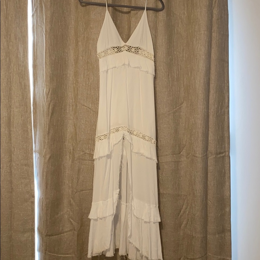 White Maxi Crotchet Ruffle Dress